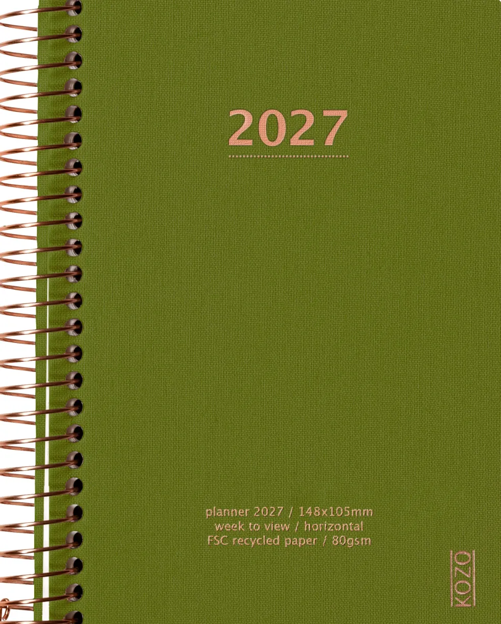 KOZO Kalender 2027 A6 Vecka per uppslag Olive Green