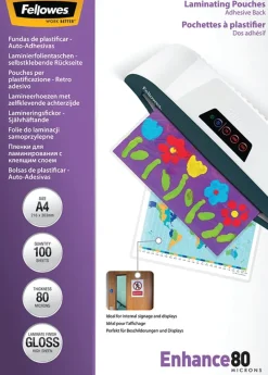 Laminat Självhäftande FELLOWES A4 80mic klar 100/fp