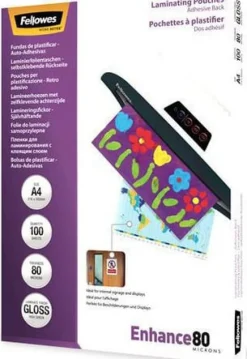 Laminat Självhäftande FELLOWES A4 80mic klar 100/fp