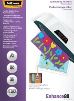Laminat Självhäftande FELLOWES A3 80mic klar 100/fp