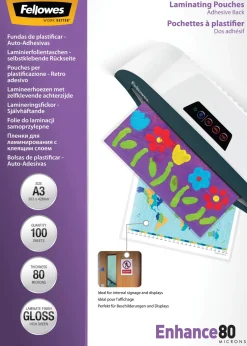 Laminat Självhäftande FELLOWES A3 80mic klar 100/fp