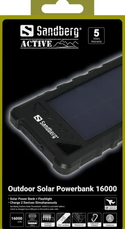 16.000 mAh Outdoor Solar PowerBank, Black
