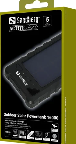 16.000 mAh Outdoor Solar PowerBank, Black