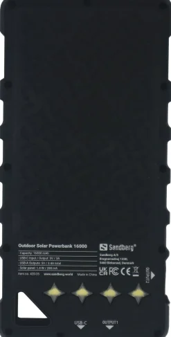 16.000 mAh Outdoor Solar PowerBank, Black
