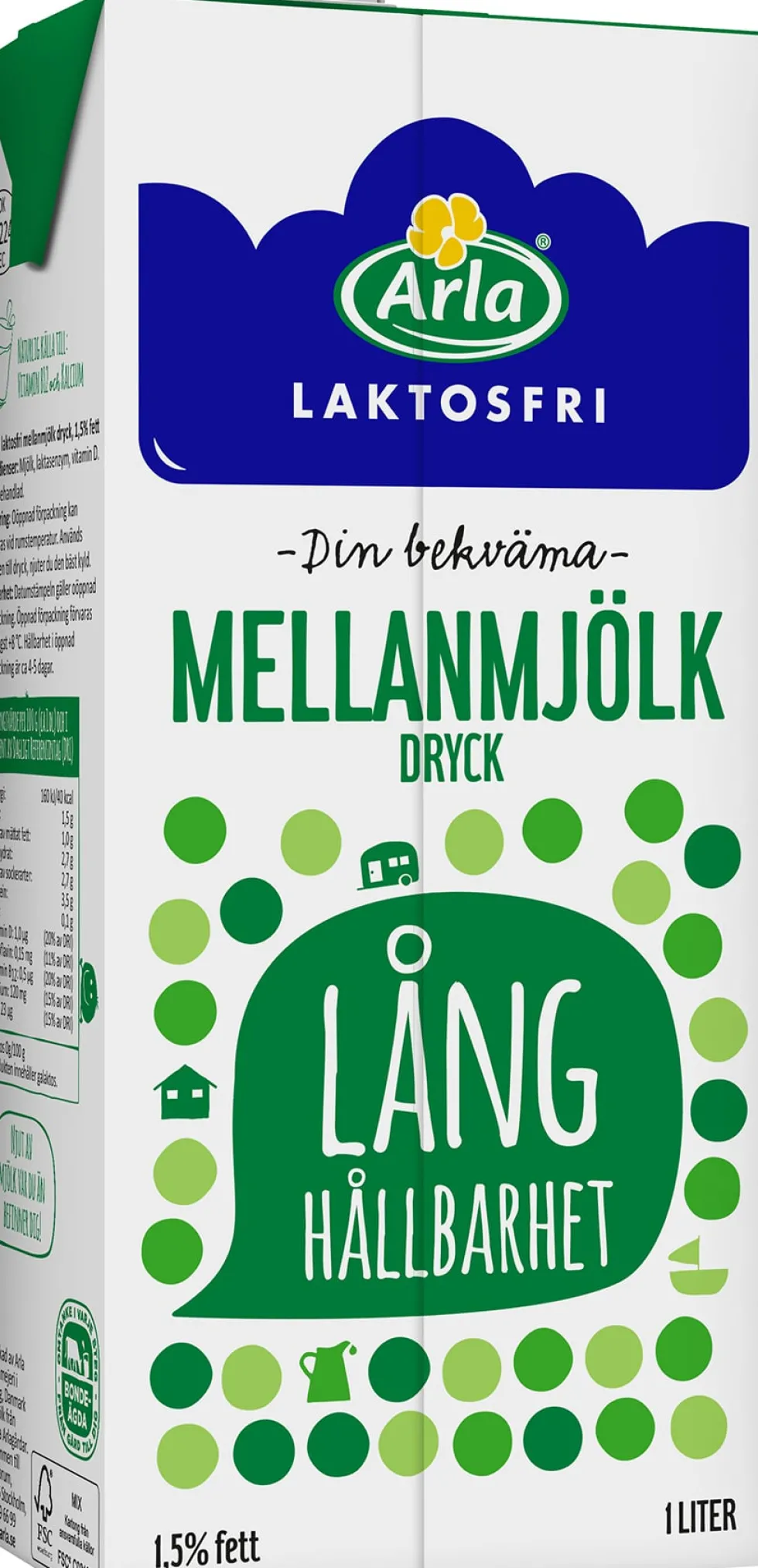 Mjölk Mellan Laktosfri Lång Håll 1,5% 1L