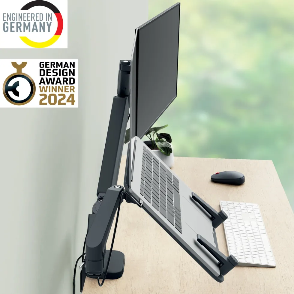 Monitor Arm Space Saving Dual+Laptop Arm, Dark Grey