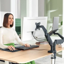 Monitor Arm Space Saving Dual+Laptop Arm, Dark Grey
