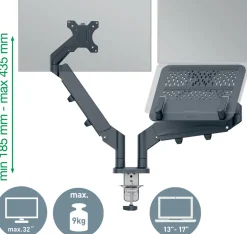 Monitor Arm Space Saving Dual+Laptop Arm, Dark Grey