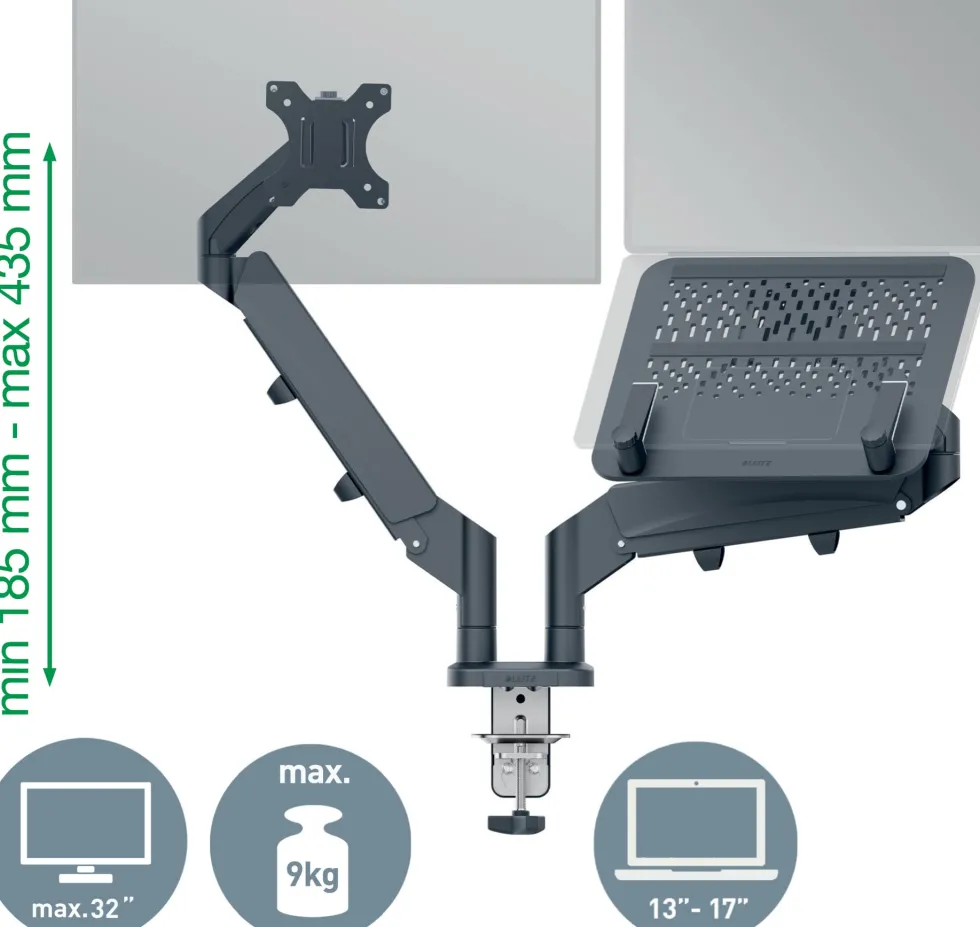 Monitor Arm Space Saving Dual+Laptop Arm, Dark Grey