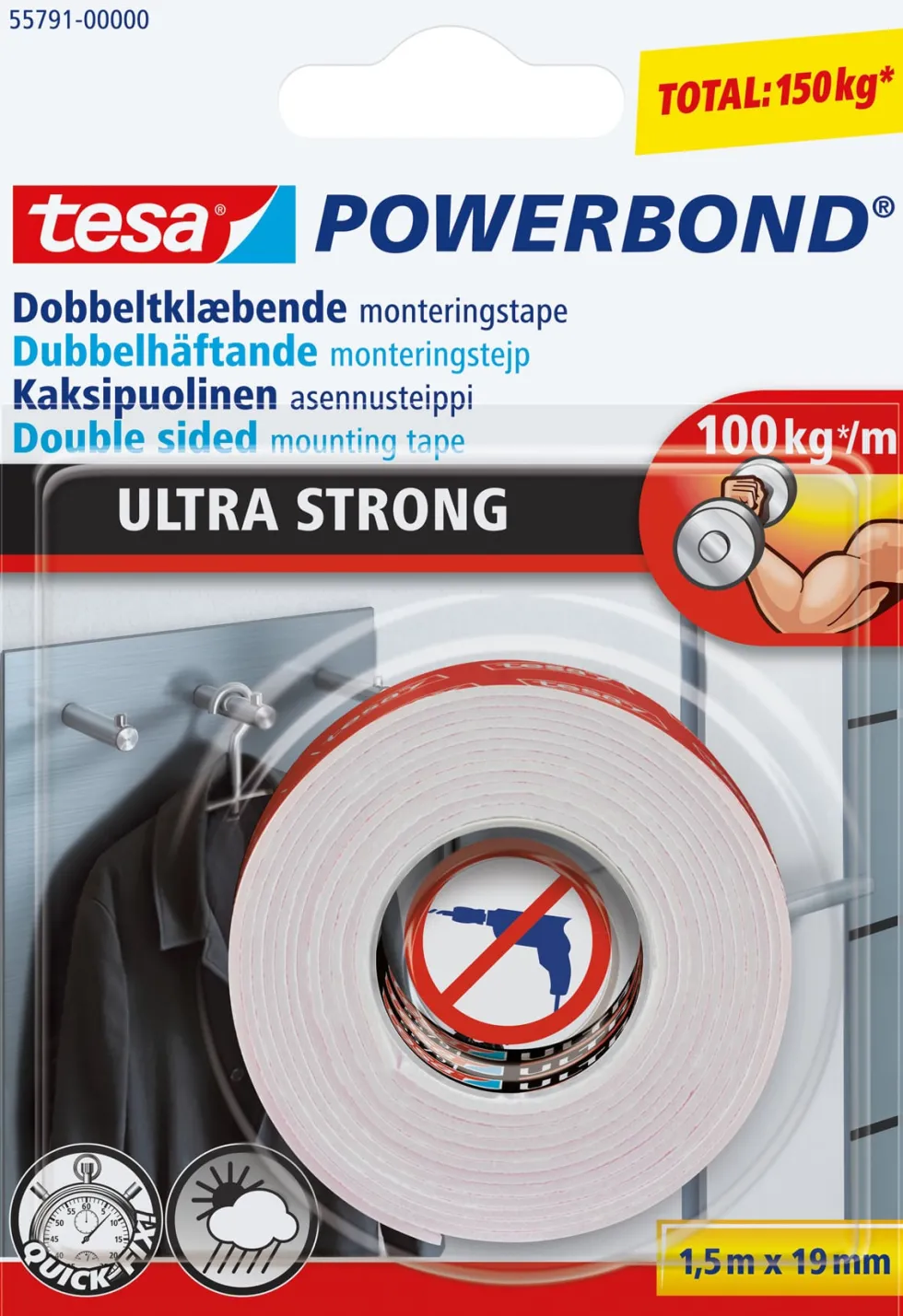 Monteringstejp TESA Ultra Strong 1,5m x 19mm