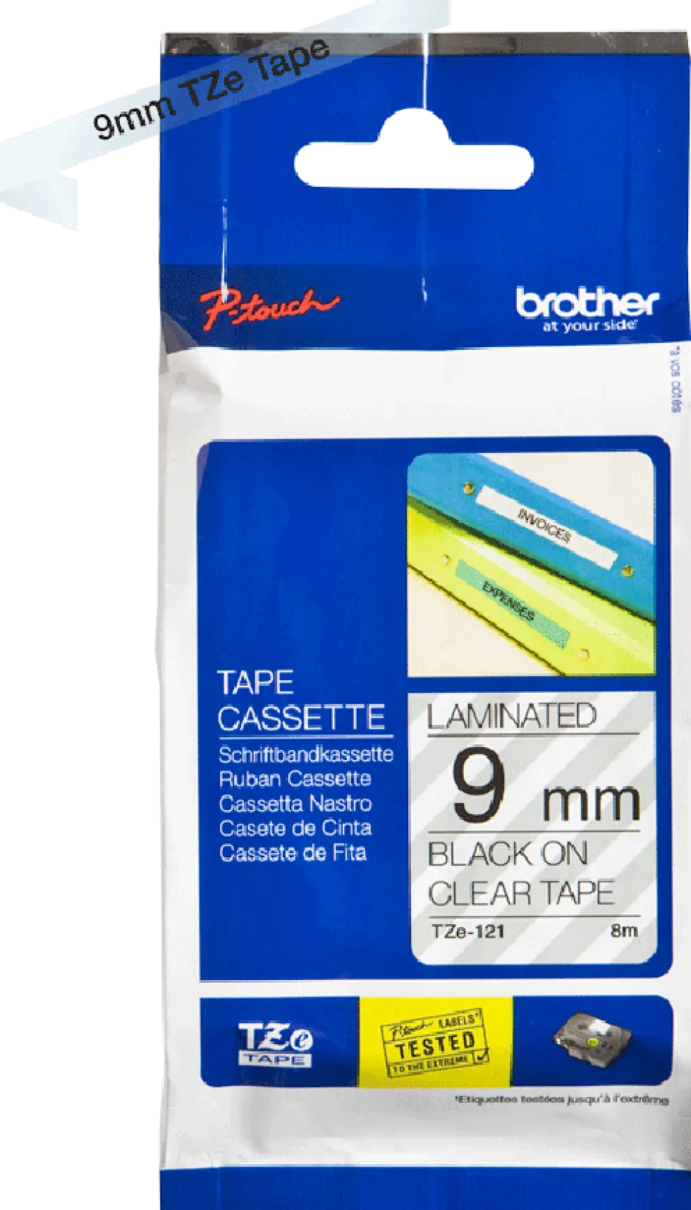Märkband Brother TZe121, svart/klar, 9mm