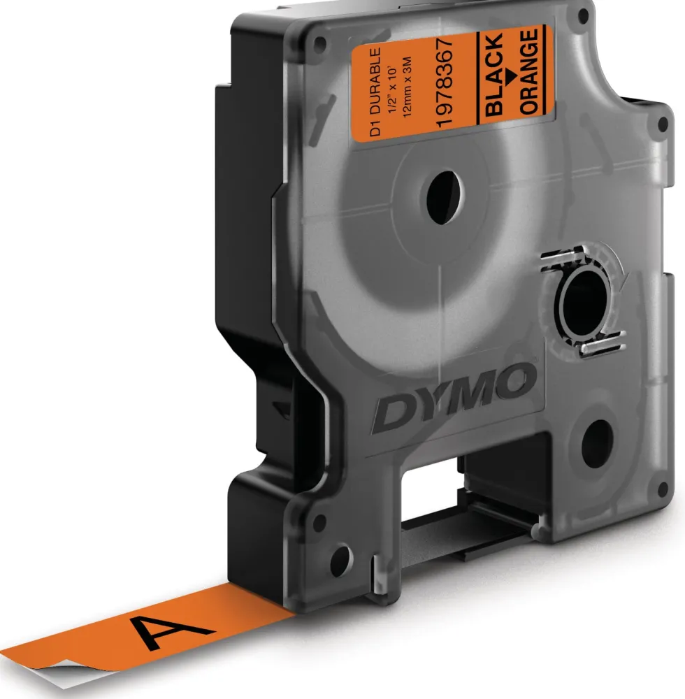 Märkband Dymo D1 Durable, svart/orange, 12mm
