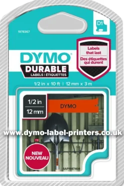 Märkband Dymo D1 Durable, svart/orange, 12mm
