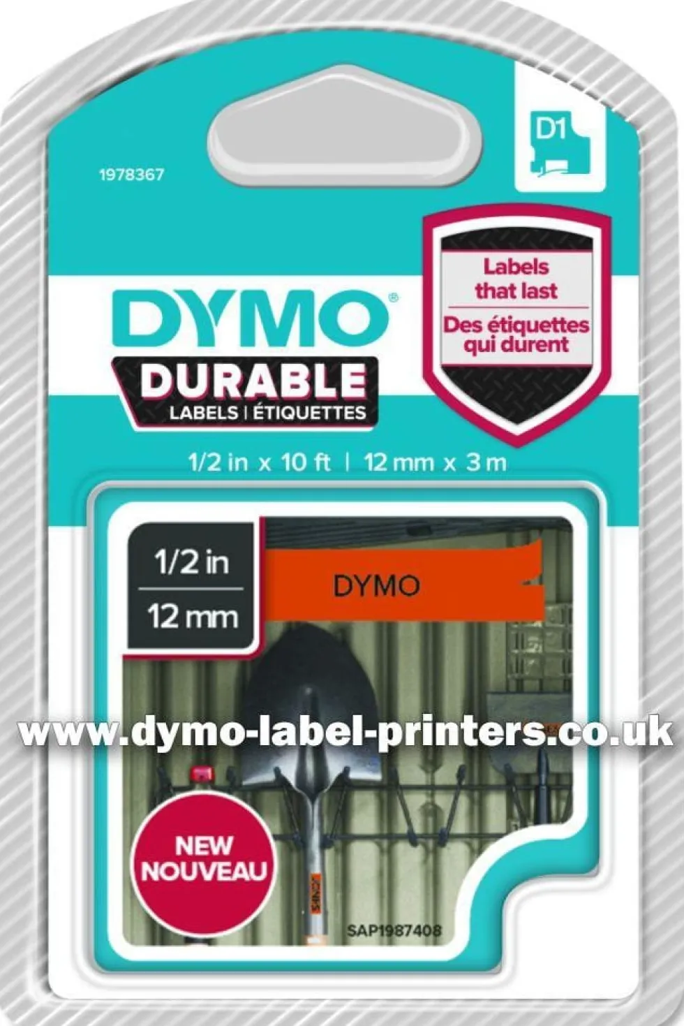 Märkband Dymo D1 Durable, svart/orange, 12mm
