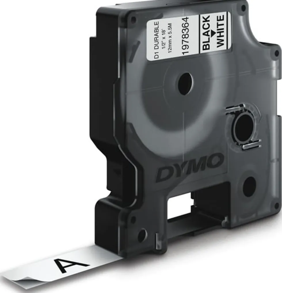 Märkband Dymo D1 Durable, svart/vit, 12mm