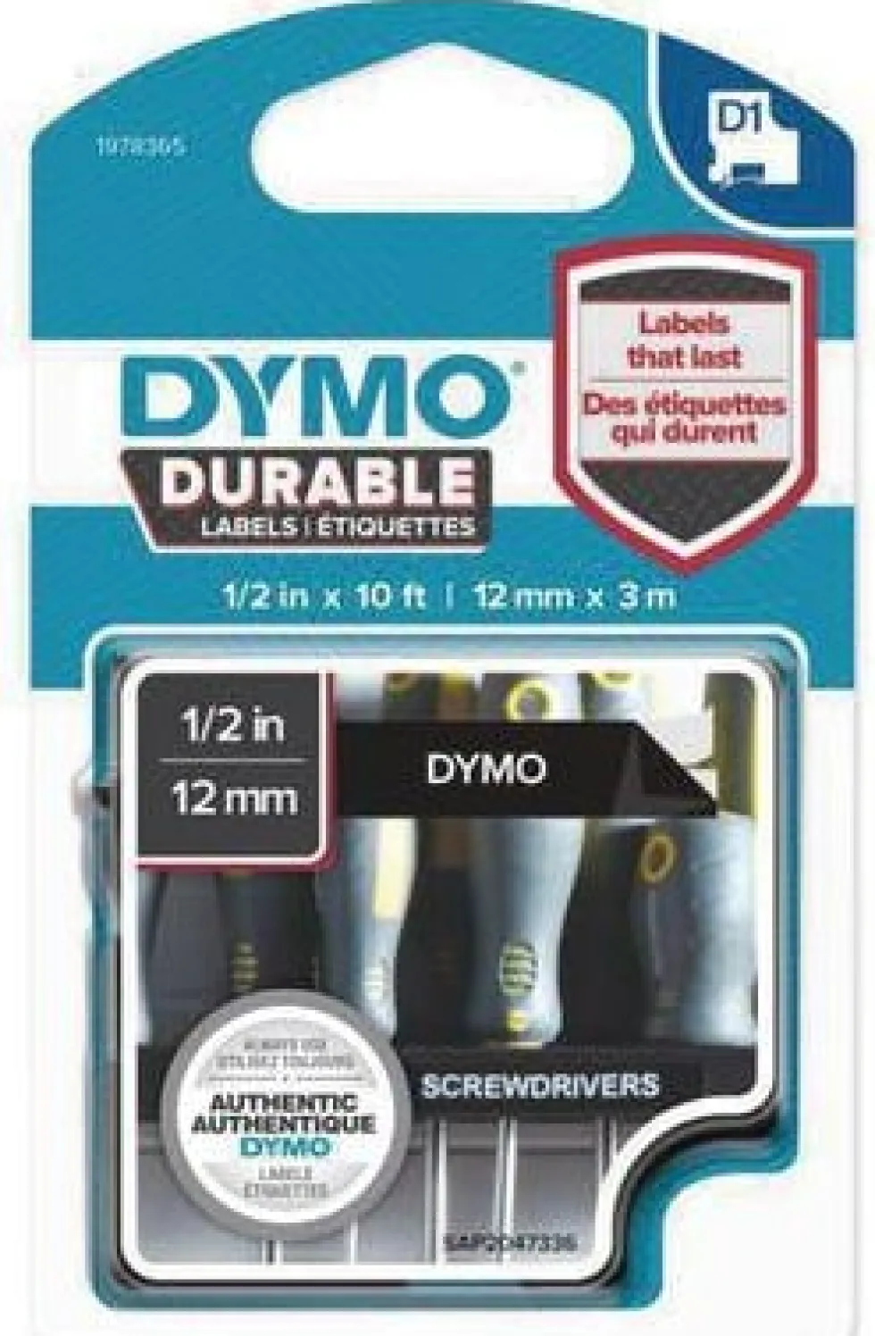 Märkband Dymo D1 Durable, vit/svart, 12mm