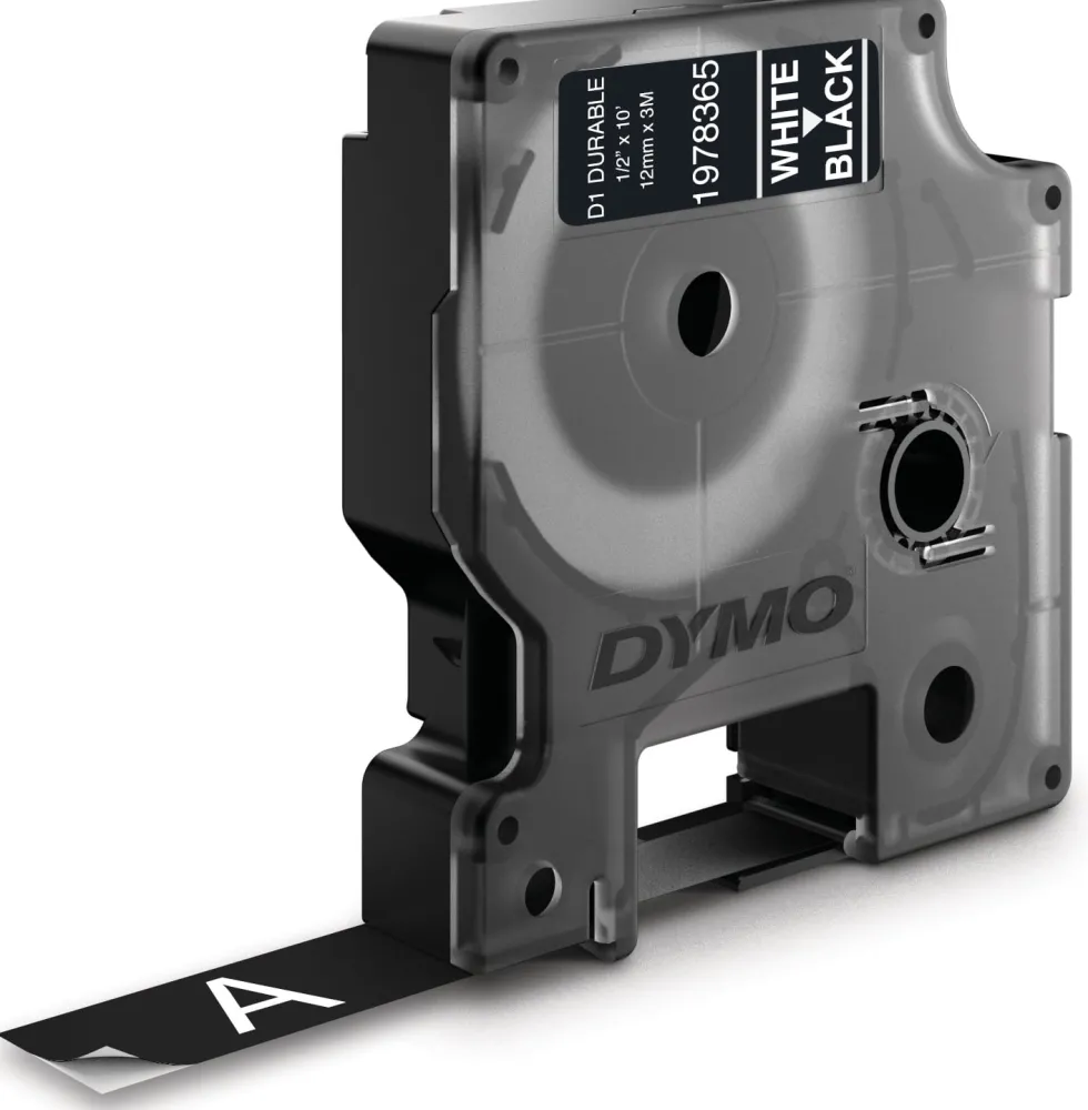 Märkband Dymo D1 Durable, vit/svart, 12mm