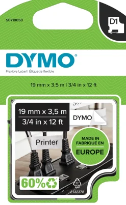Märkband Dymo D1 Flex, nylon, svart/vit, 19mm