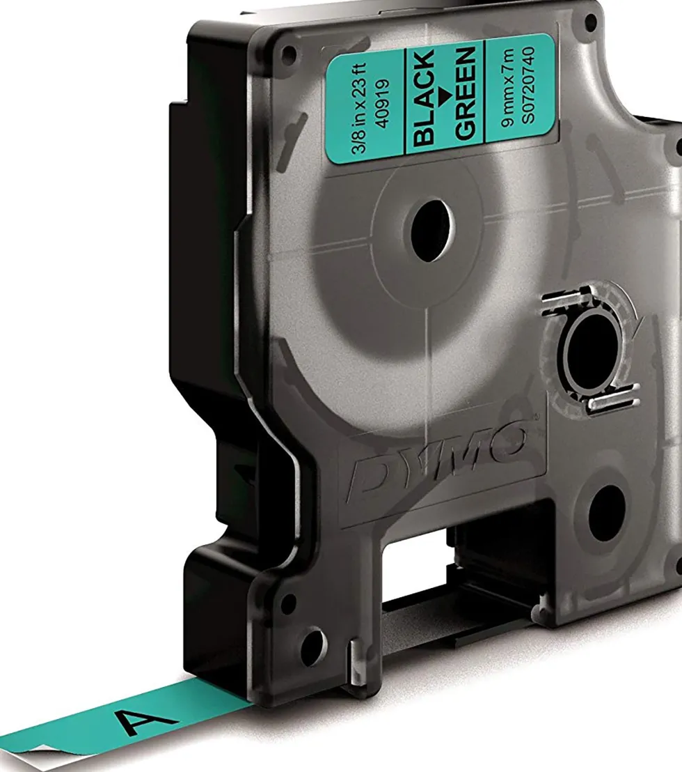 Märkband DYMO D1, plast, svart/grön, 9mm