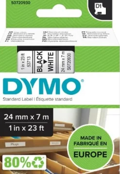 Märkband Dymo D1, plast, svart/vit, 24mm