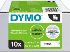 Märkband Dymo D1, svart/vit, 12mm, 10-pack