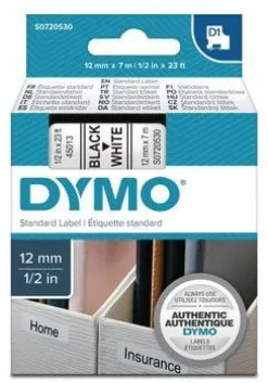Märkband Dymo D1, svart/vit, 12mm, 10-pack