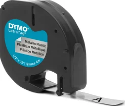 Märkband Dymo LetraTag, plast, svart/silver, 12mm
