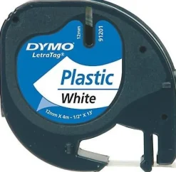 Märkband Dymo LetraTag, plast, svart/vit, 12mm