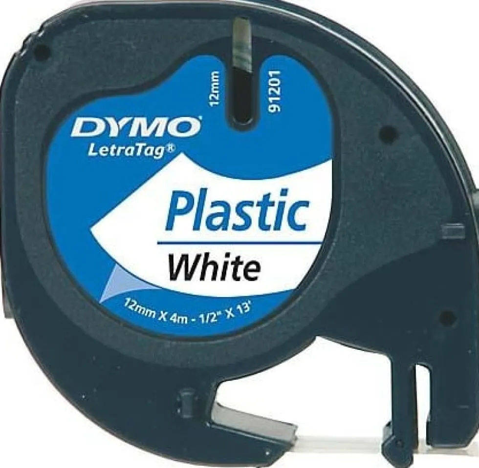 Märkband Dymo LetraTag, plast, svart/vit, 12mm