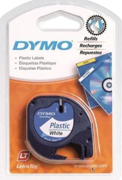 Märkband Dymo LetraTag, plast, svart/vit, 12mm