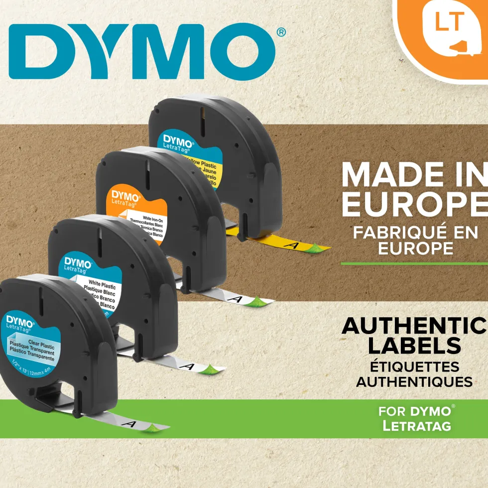 Märkband Dymo LetraTag, plast, svart/vit, 12mm