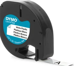 Märkband Dymo LetraTag, plast, svart/vit, 12mm