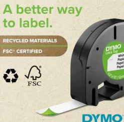 Märkband Dymo LetraTag, plast, Svart/Grön, 12mm