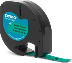 Märkband Dymo LetraTag, plast, Svart/Grön, 12mm