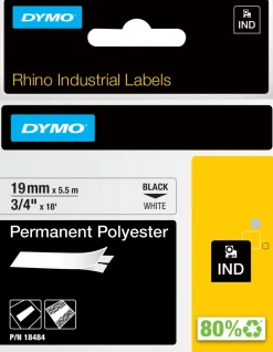 Märkband Dymo Rhino Permanent, polyester, svart/vit, 19mm