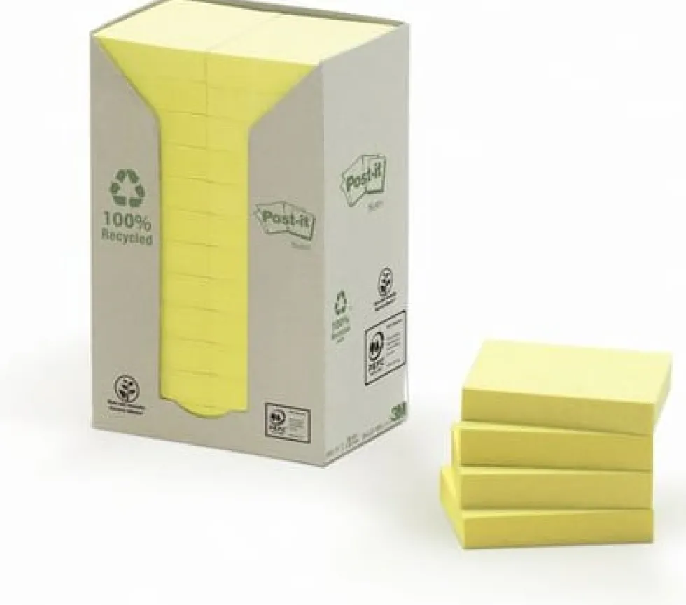 Notes POST-IT 100% recy 38x51 gul 24/fp