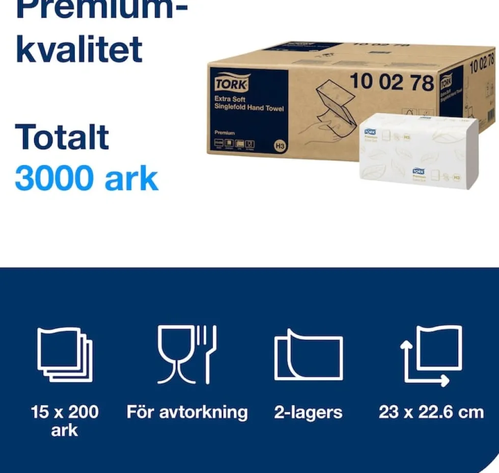 Pappershandduk TORK Premium H3, 2-lag, vit, 3000/FP
