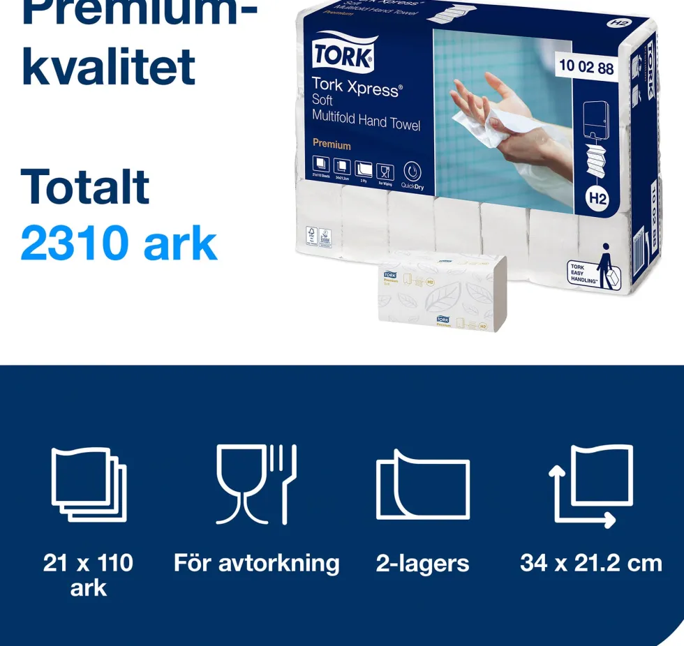 Pappershandduk TORK Xpress Premium H2, soft, blå dekor, 2310/fp