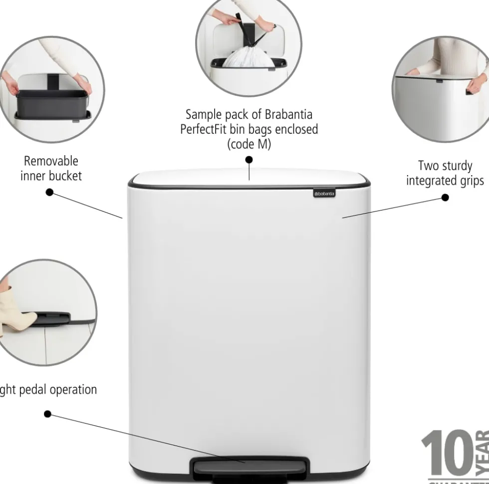 Papperskorg BRABANTIA Pedal Bo 60L vit