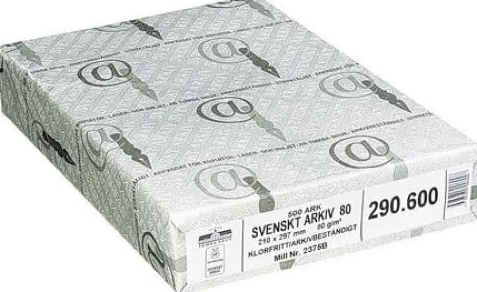 Papper Svenskt Arkiv A4, vattenmärke, träfritt, 100g, 500 ark