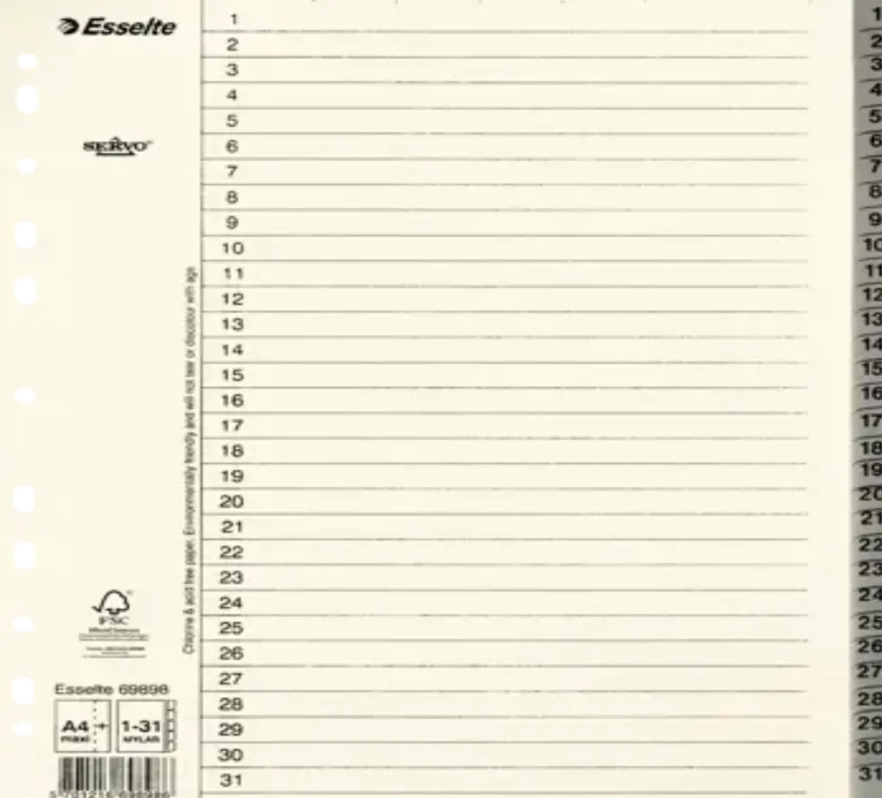 Pappregister Servo System A4+ 1-31 grå