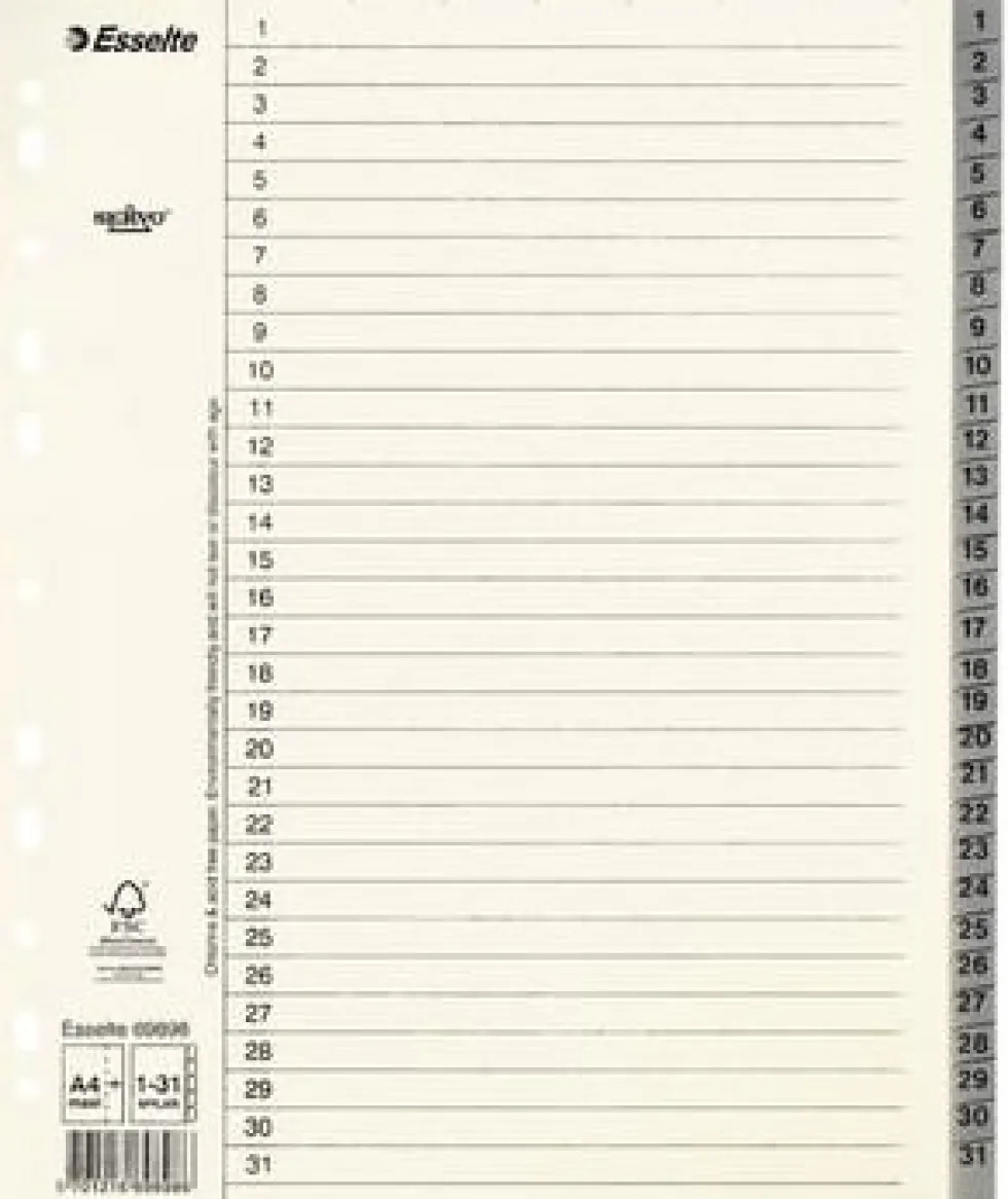 Pappregister Servo System A4+ 1-31 grå