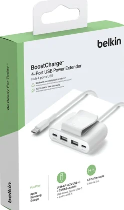 4 port USB Power Extender 2xC 2xA up to 30W, White