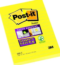 Post-It Supersticky Gul, linjerat, 102x152mm, 6st