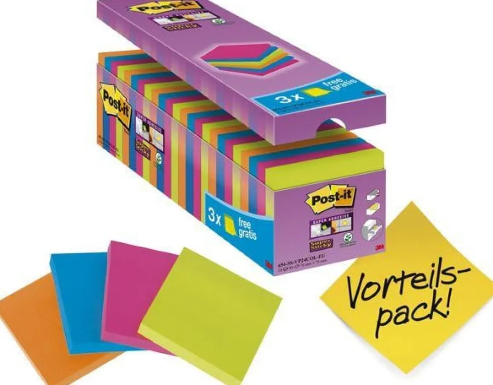 Post-it® Supersticky mix + 3 gratis, 76x76mm, 24/FP