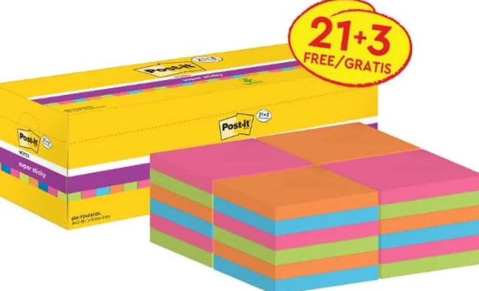 Post-it® Supersticky mix + 3 gratis, 76x76mm, 24/FP