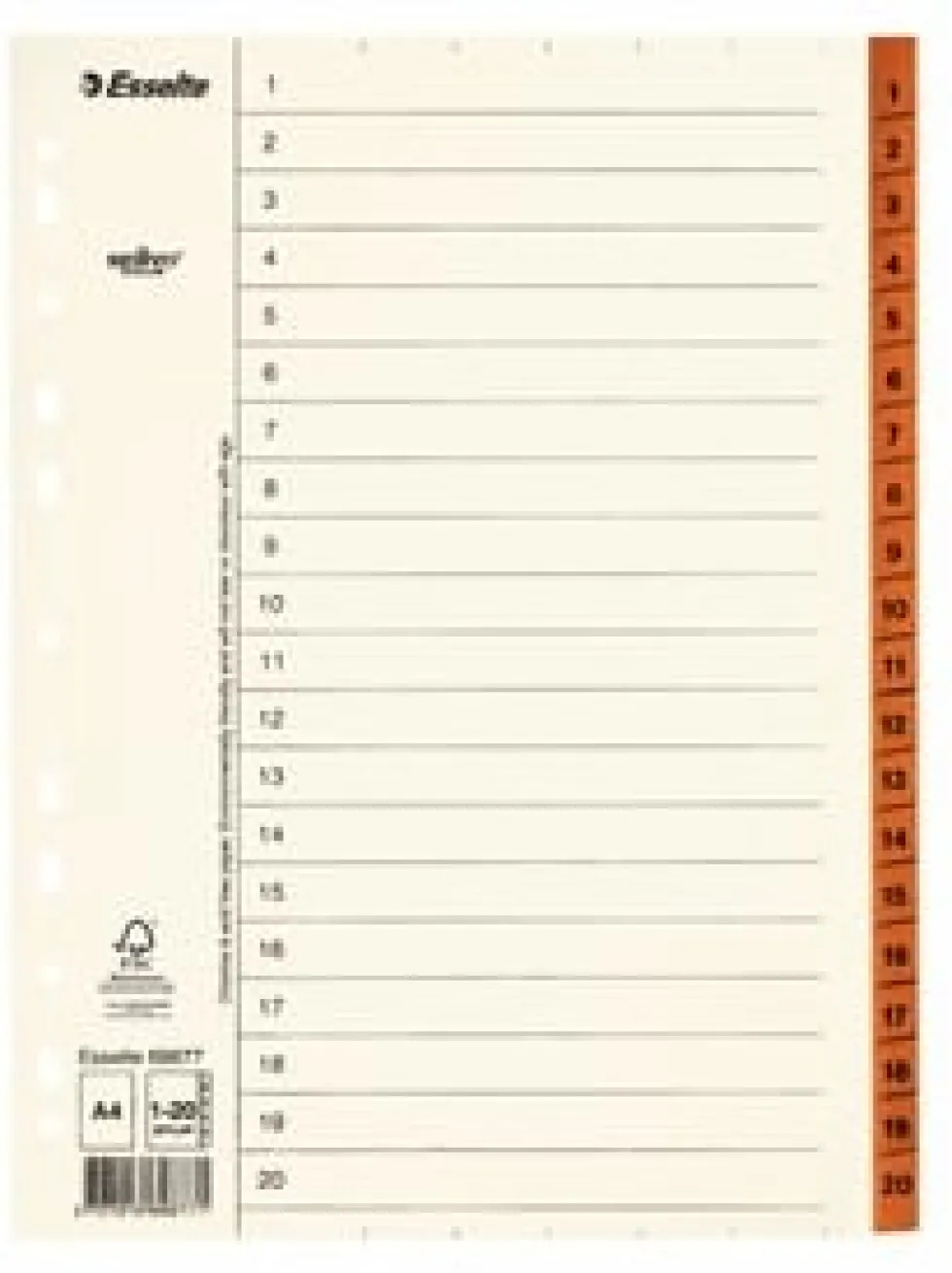 Pärmregister ESSELTE A4 1-20, flikförstärk