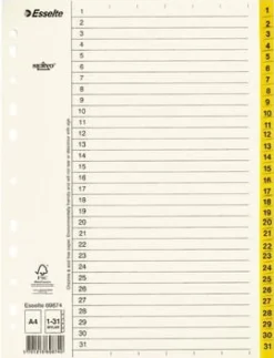 Pärmregister ESSELTE A4 1-31 Gul, flikförstärkt