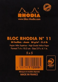 Rhodia head stapled pad black N°11 squar