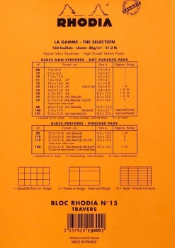 Rhodia head stapled pad orange N°15 ruled 150sh